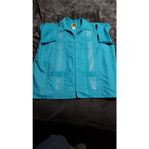 Genuine Haband Shirt Mens Size XL Guayabera Cuban Embroidered Zip Front Blue